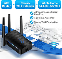 Load image into Gallery viewer, Newnik 2024 WiFi Extender Signal Booster for Home, Covers Up to 10000 Sq.ft and 36 Devices, 1.2Gbps WiFi Booster, Dual Band 5GHz&amp;2.4GHz, 1200Mbps Home Signal Booster w/Ethernet Port, Made for USA