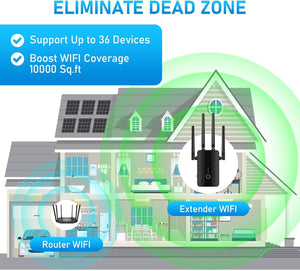 Newnik 2024 WiFi Extender Signal Booster for Home, Covers Up to 10000 Sq.ft and 36 Devices, 1.2Gbps WiFi Booster, Dual Band 5GHz&2.4GHz, 1200Mbps Home Signal Booster w/Ethernet Port, Made for USA