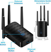 Load image into Gallery viewer, Newnik 2024 WiFi Extender Signal Booster for Home, Covers Up to 10000 Sq.ft and 36 Devices, 1.2Gbps WiFi Booster, Dual Band 5GHz&amp;2.4GHz, 1200Mbps Home Signal Booster w/Ethernet Port, Made for USA